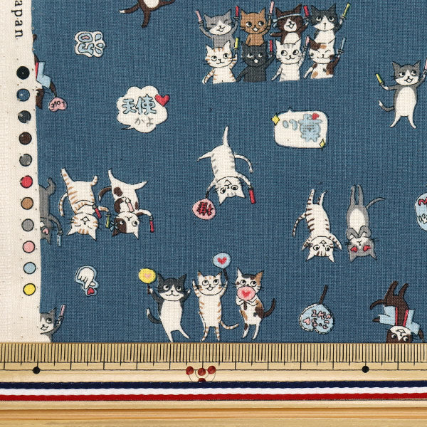 [Quantity starting from 5] Fabric 『Sheeting Funny Cats FangirlingCat Navy YKA-31050-1D" KOKKA