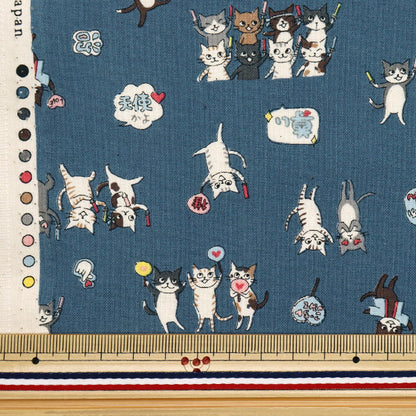 [Quantity starting from 5] Fabric 『Sheeting Funny Cats FangirlingCat Navy YKA-31050-1D" KOKKA
