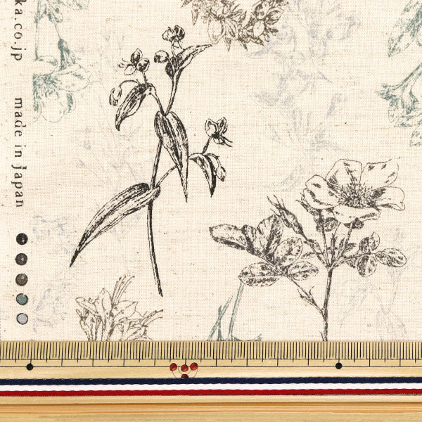 [Quantity starting from 5] Fabric "Cotton and linen"Sheeting Natural Garden Black YGA-81070-1B" KOKKA