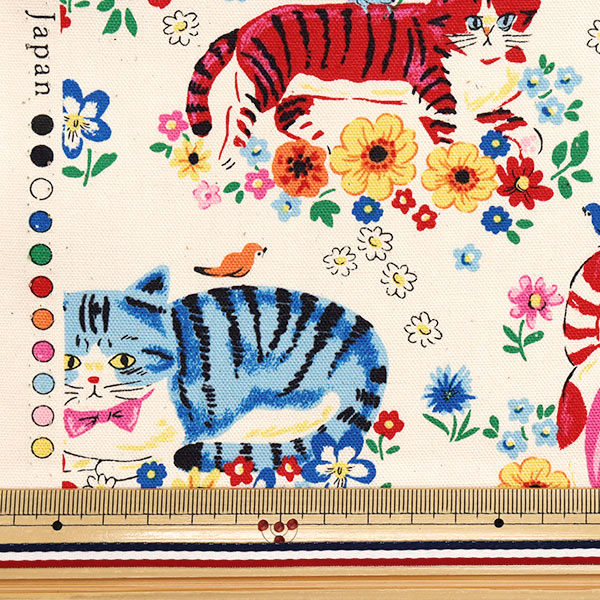 [数量从5开始] 织物 『牛津布 强大的动物猫花kinari YGA-81050-1A" KOKKA