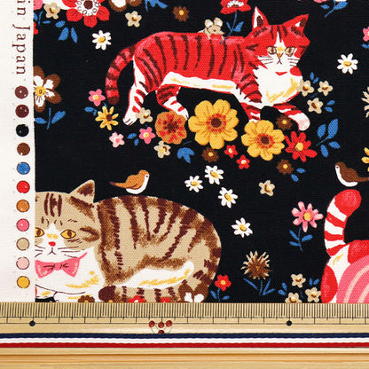 [数量从5开始] 织物 『牛津布 强大的动物猫花黑色YGA-81050-1D" KOKKA