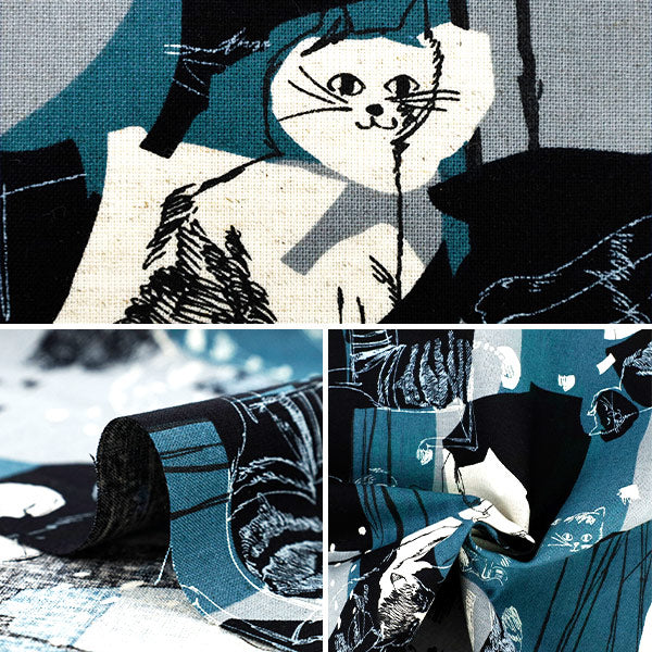 [Quantity starting from 5] Fabric "Cotton and linen"Sheeting ArtCAT Blue YGA-86030-1A" KOKKA