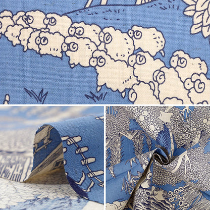[Quantity starting from 5] Fabric "marble SUD cotton and linenSheeting forest blue EGX-8502-3A" KOKKA