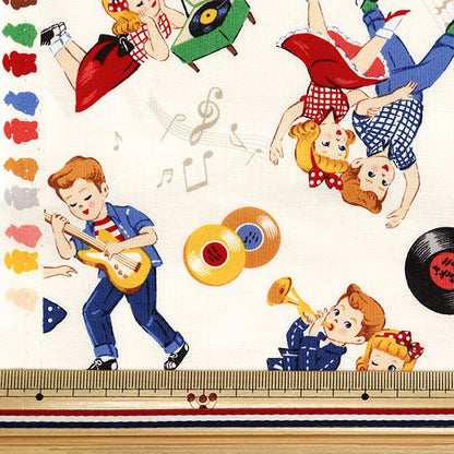 [Quantity starting from 5] Fabric 『Sheeting Sugar Rock Love Rockabilly Ivory LW2060-12A"