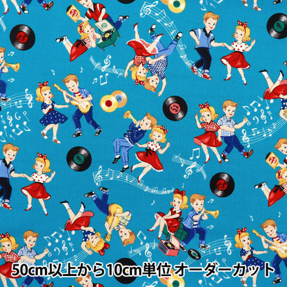 [Quantity starting from 5] Fabric 『Sheeting Sugar Rock Love Rockabilly Sax Blue LW2060-12C"