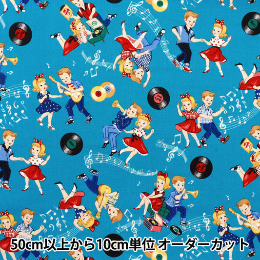 [Quantity starting from 5] Fabric 『Sheeting Sugar Rock Love Rockabilly Sax Blue LW2060-12C"