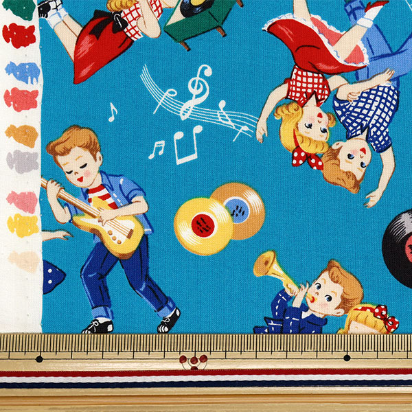 [Quantity starting from 5] Fabric 『Sheeting Sugar Rock Love Rockabilly Sax Blue LW2060-12C"