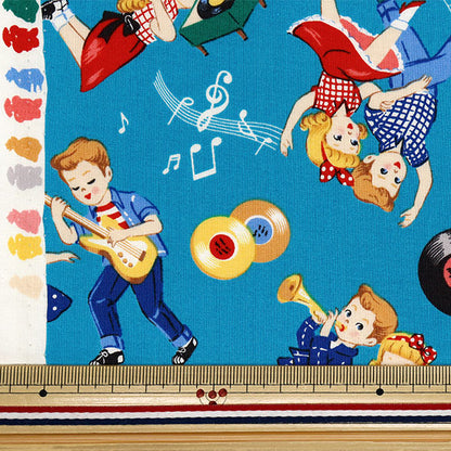 [Quantity starting from 5] Fabric 『Sheeting Sugar Rock Love Rockabilly Sax Blue LW2060-12C"