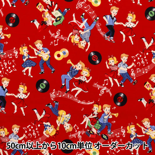 [Quantity starting from 5] Fabric 『Sheeting Sugar Rock Love Rockabilly Red LW2060-12D"