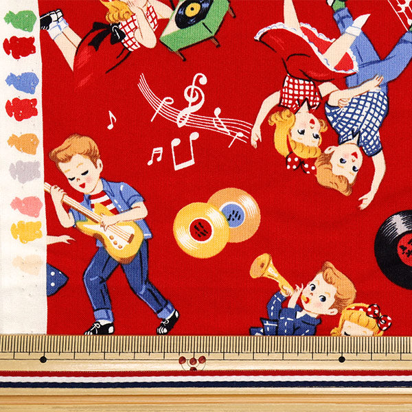 [Quantity starting from 5] Fabric 『Sheeting Sugar Rock Love Rockabilly Red LW2060-12D"
