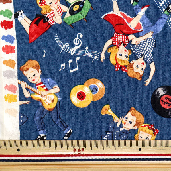 [Quantity starting from 5] Fabric 『Sheeting Sugar Rock Love Rockabilly Blue LW2060-12E"