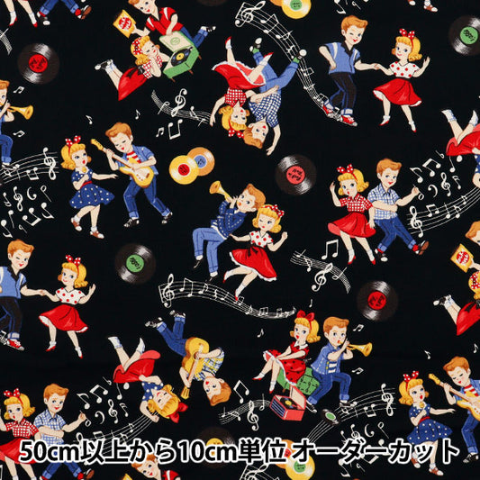 [Quantity starting from 5] Fabric 『Sheeting Sugar Rock Love Rockabilly Black LW2060-12F"