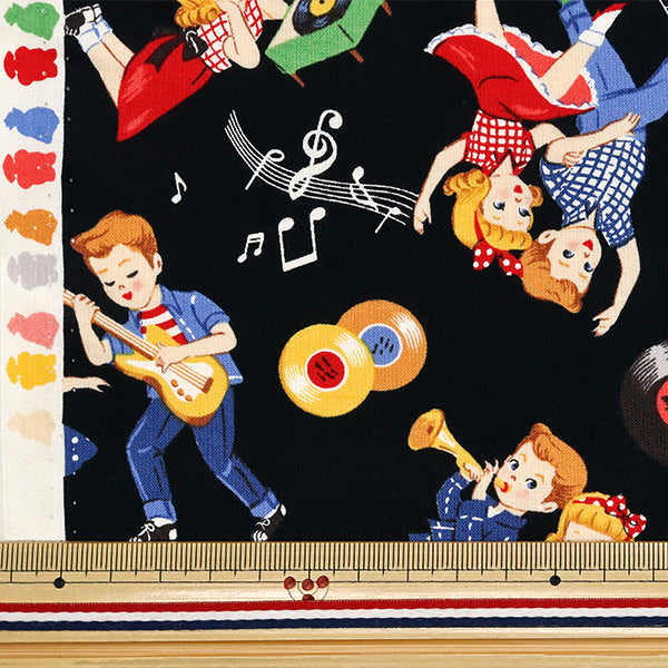 [Quantity starting from 5] Fabric 『Sheeting Sugar Rock Love Rockabilly Black LW2060-12F"