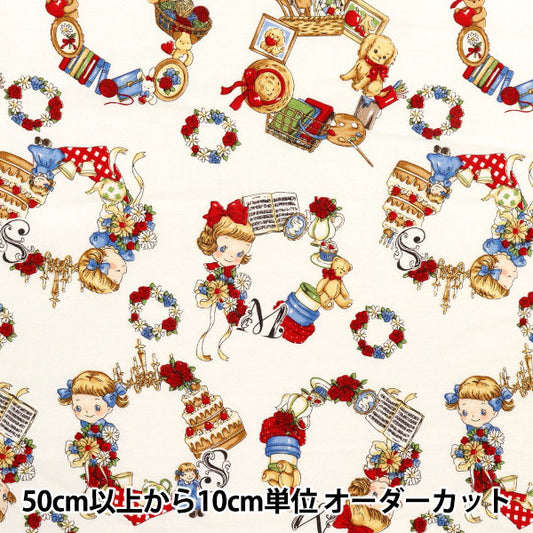 [Quantity starting from 5] Fabric 『Sheeting Margaret & Sophie Lovely Wreath Ivory MS7050-12A"