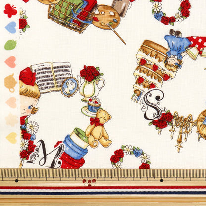 [Quantity starting from 5] Fabric 『Sheeting Margaret & Sophie Lovely Wreath Ivory MS7050-12A"