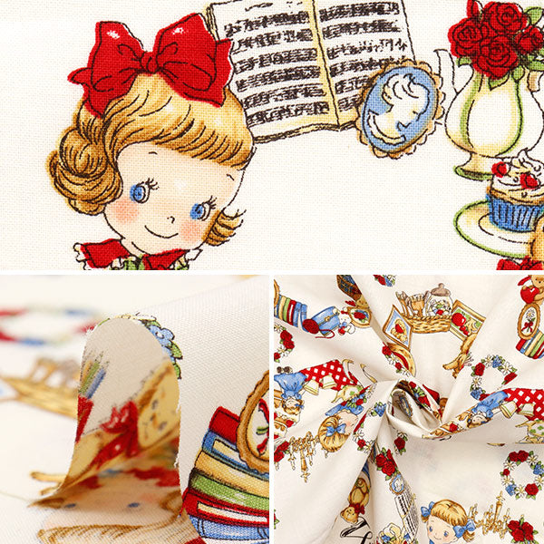 [Quantity starting from 5] Fabric 『Sheeting Margaret & Sophie Lovely Wreath Ivory MS7050-12A"
