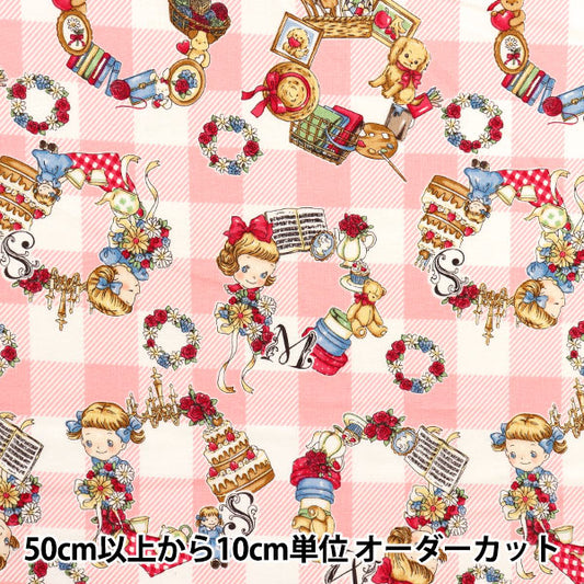 [Quantity starting from 5] Fabric 『Sheeting Margaret & Sophie Love Things Wreath Pink MS7050-12B"