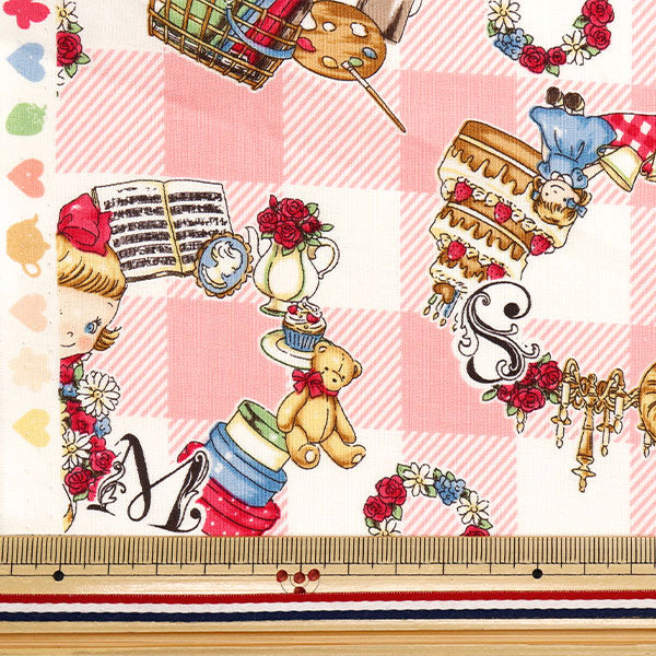 [Quantity starting from 5] Fabric 『Sheeting Margaret & Sophie Love Things Wreath Pink MS7050-12B"