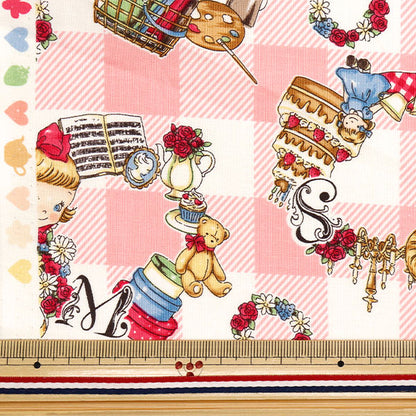 [Quantity starting from 5] Fabric 『Sheeting Margaret & Sophie Love Things Wreath Pink MS7050-12B"