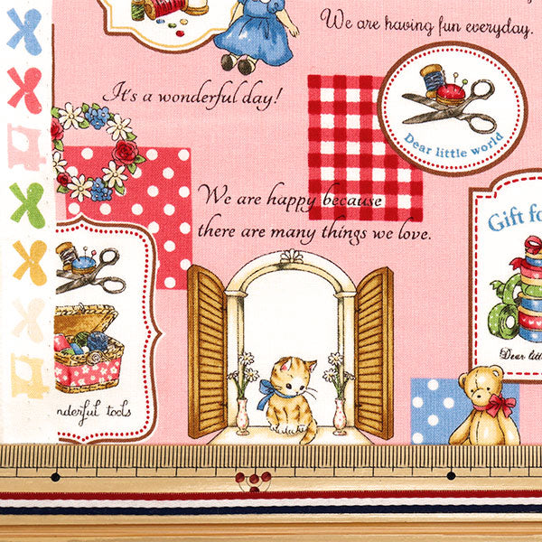 [Quantity starting from 5] Fabric 『Sheeting Margaret & Sophie Mytho's Sewing Goods Pink MS7050-13B"