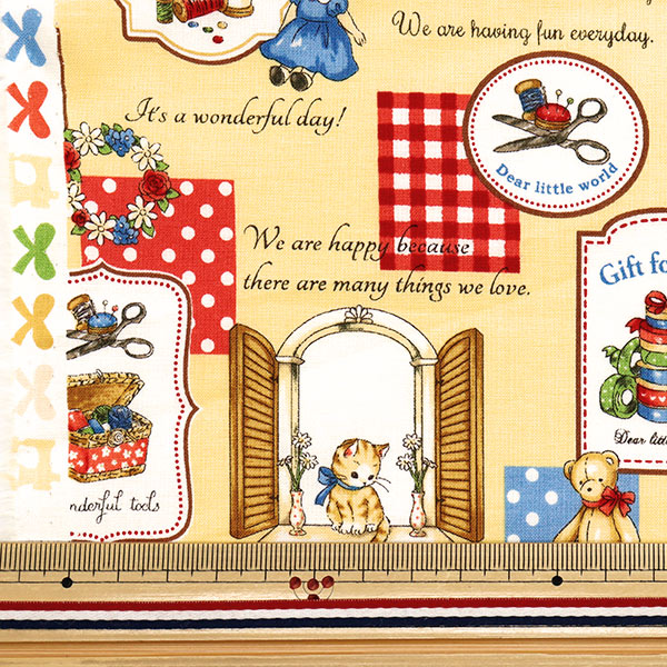 [Quantity starting from 5] Fabric 『Sheeting Margaret & Sophie Mytho's Sewing Goods Yellow MS7050-13C"