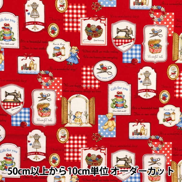 [Quantity starting from 5] Fabric 『Sheeting Margaret & Sophie Mytho's Sewing Goods Red MS7050-13E"
