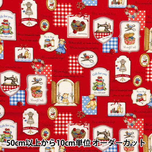 [Quantity starting from 5] Fabric 『Sheeting Margaret & Sophie Mytho's Sewing Goods Red MS7050-13E"
