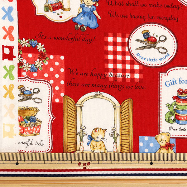 [Quantity starting from 5] Fabric 『Sheeting Margaret & Sophie Mytho's Sewing Goods Red MS7050-13E"
