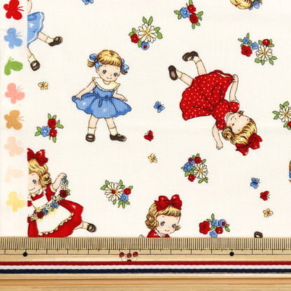[Quantity starting from 5] Fabric 『Sheeting Margaret & Sophie Runrun Sisters Ivory MS7050-14A"