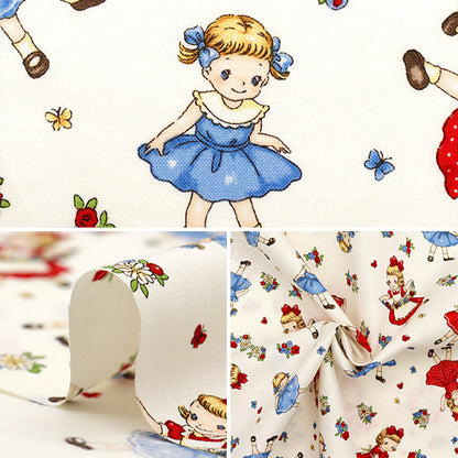 [Quantity starting from 5] Fabric 『Sheeting Margaret & Sophie Runrun Sisters Ivory MS7050-14A"