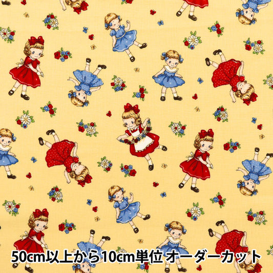 [Quantity starting from 5] Fabric 『Sheeting Margaret & Sophie Runrun Sisters Yellow MS7050-14C"