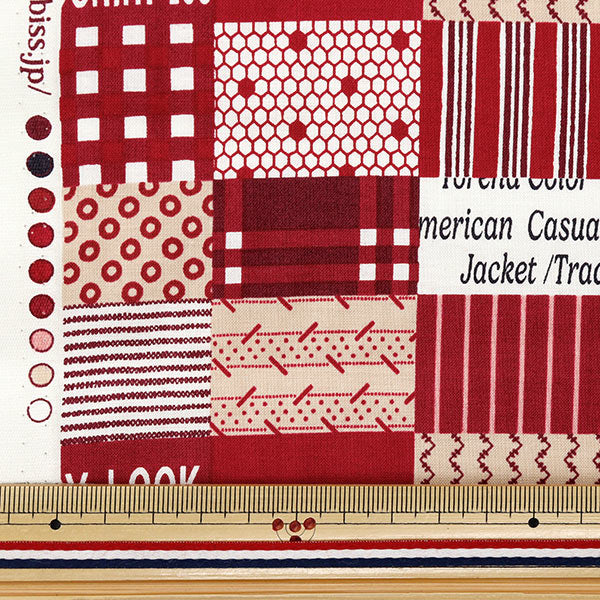 [Quantity starting from 5] Fabric "Koseki Suzuko Sharting Bikabikachint Processing Square patch Red SZ829911-A" YUWA Ariwa Shoten