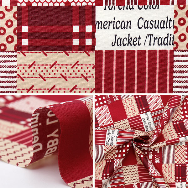 [Quantity starting from 5] Fabric "Koseki Suzuko Sharting Bikabikachint Processing Square patch Red SZ829911-A" YUWA Ariwa Shoten