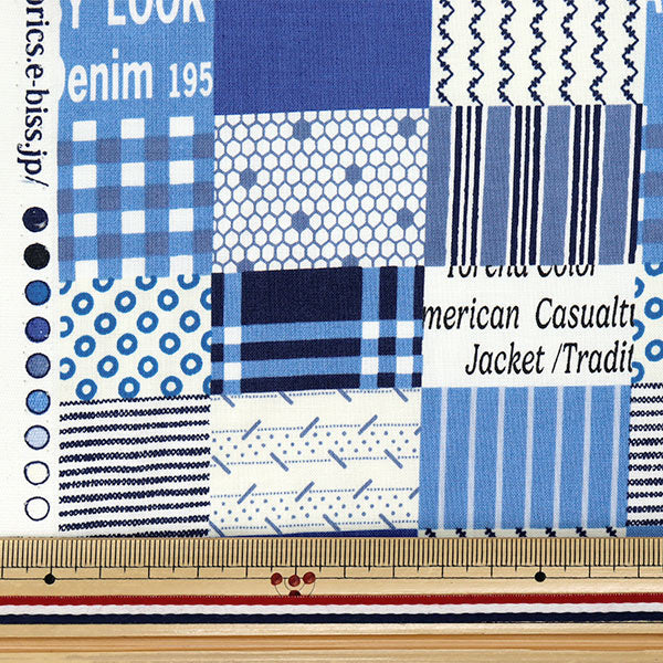 [Quantity starting from 5] Fabric "Koseki Suzuko Sharting Bikabikachint Processing Square patch Blue SZ829911-B" YUWA Ariwa Shoten