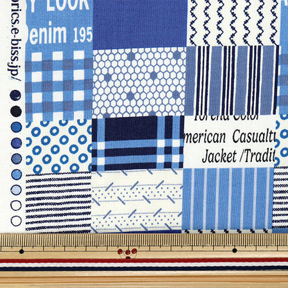 [Quantity starting from 5] Fabric "Koseki Suzuko Sharting Bikabikachint Processing Square patch Blue SZ829911-B" YUWA Ariwa Shoten