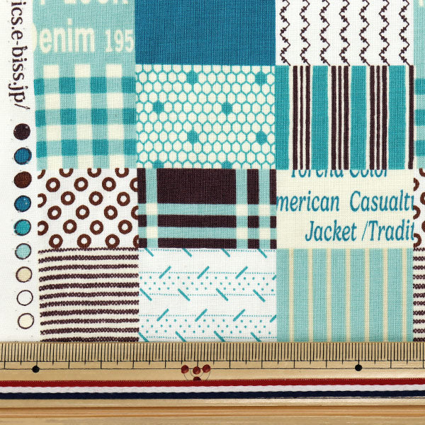[Quantity starting from 5] Fabric "Koseki Suzuko Sharting Bikabikachint Processing Square patch Turquoise SZ829911-E" YUWA Ariwa Shoten