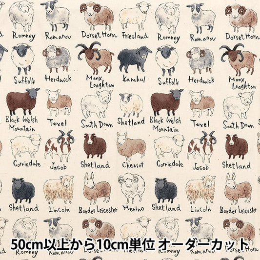 [From quantity 5] Fabric "Nova Sheeting Sheep picture natural NSE-She-NA" KOKKA 【Yuzawayaoriginal】