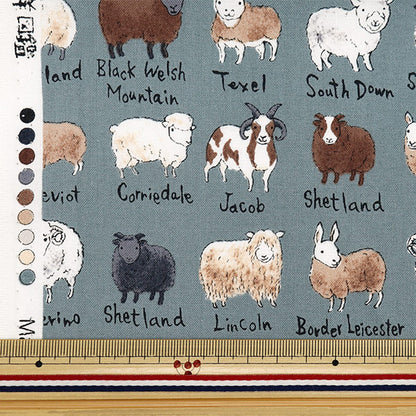 [From quantity 5] Fabric "Nova Sheeting Sheep 図 鑑 Blue Gray NSE-SHE-BGY" KOKKA 【Yuzawayaoriginal】