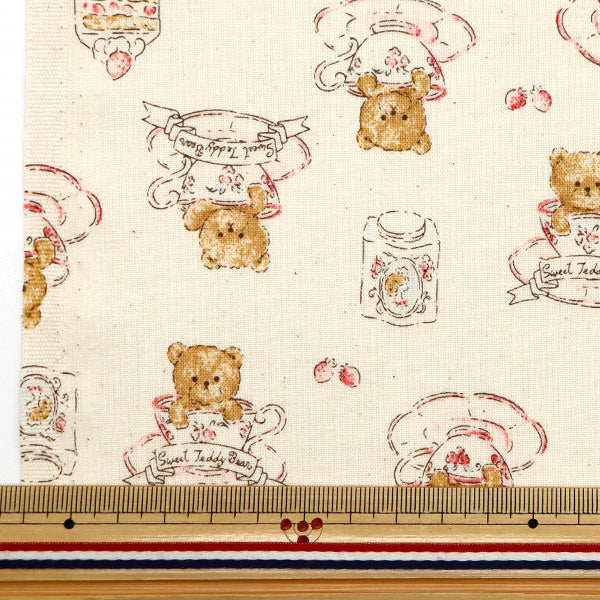 [From quantity 5] Fabric "Nova Sheeting Tea Cup Bear Natural NSE-TEBE-NA" KOKKA 【Yuzawayaoriginal】