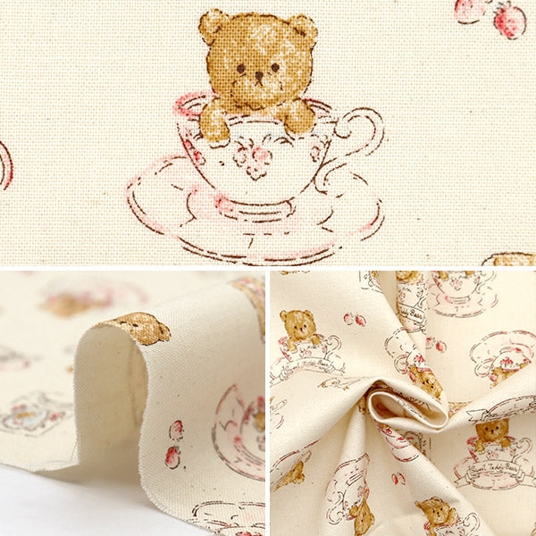 [From quantity 5] Fabric "Nova Sheeting Tea Cup Bear Natural NSE-TEBE-NA" KOKKA 【Yuzawayaoriginal】