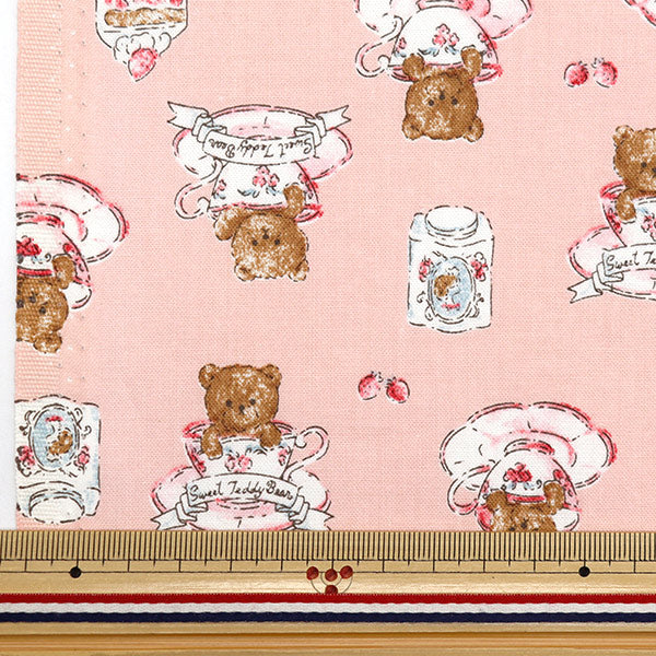 [From quantity 5] Fabric "Nova Sheeting Tea Cup Bear Pink NSE-TEBE-PI" KOKKA 【Yuzawayaoriginal】