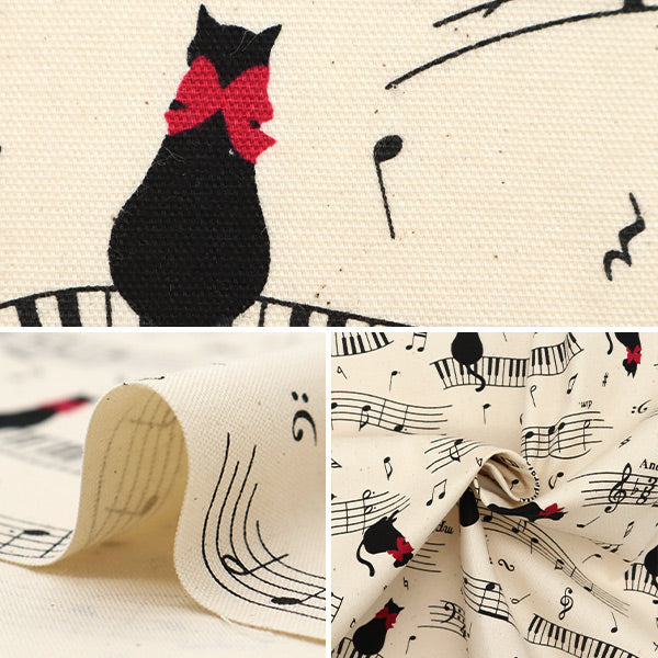 [Quantity starting from 5] Fabric 『Oxford Colorful Canvas Cat Concerto Natural COCAN-CAP-NA" KOKKA