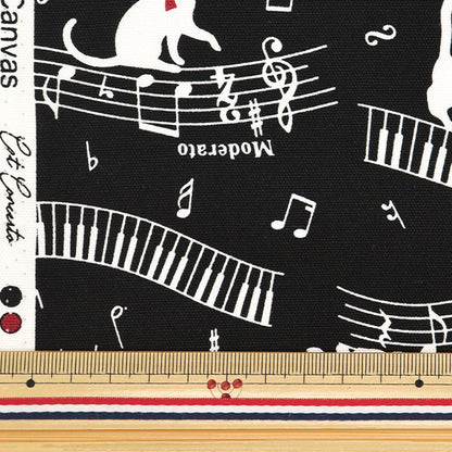 [Quantity starting from 5] Fabric 『Oxford Colorful Canvas Cat Concerto Black COCAN-CAP-BK" KOKKA