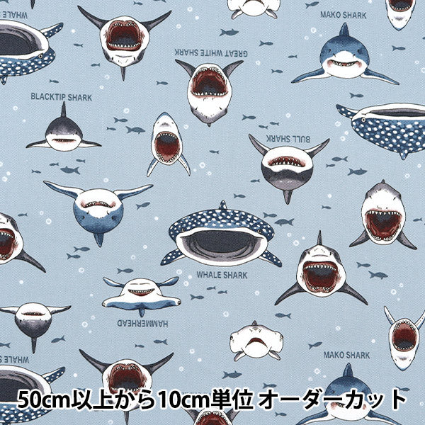 [Quantity starting from 5] Fabric 『Oxford Colorful canvas Shark Shark Dull Blue COCAN-SHA-KBL" KOKKA