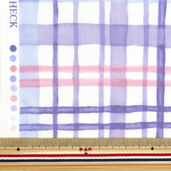 [Quantity starting from 5] Fabric "Colorful Canvas" Sheeting Watercolor Multi-Check Purple COCAN-MUC-PP" KOKKA