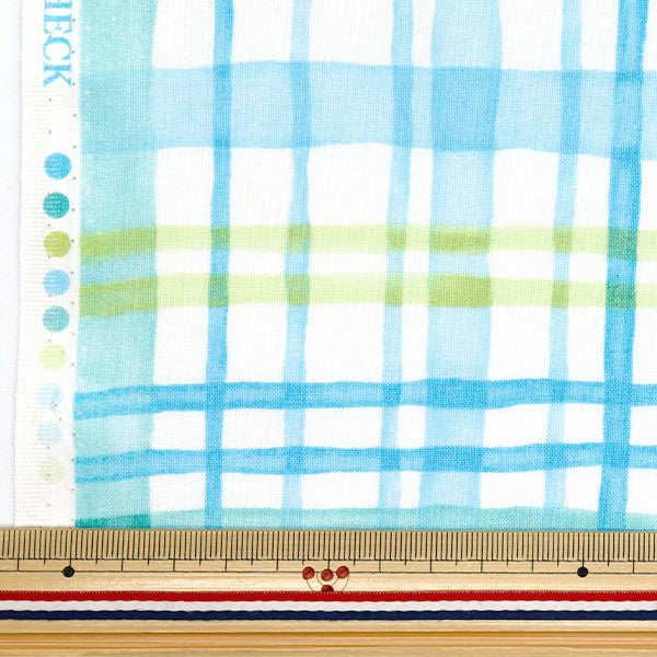 [Quantity starting from 5] Fabric "Colorful Canvas" Sheeting Watercolor Multi-Check Saxophone COCAN-MUC-SA" KOKKA