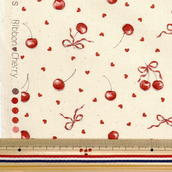 [Quantity starting from 5] Fabric "Colorful Canvas" Sheeting RibbonCherry Natural COCAN-RIC-NA" KOKKA