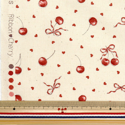[Quantity starting from 5] Fabric "Colorful Canvas" Sheeting RibbonCherry Natural COCAN-RIC-NA" KOKKA