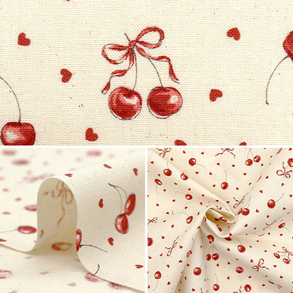 [Quantity starting from 5] Fabric "Colorful Canvas" Sheeting RibbonCherry Natural COCAN-RIC-NA" KOKKA