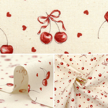 [Quantity starting from 5] Fabric "Colorful Canvas" Sheeting RibbonCherry Natural COCAN-RIC-NA" KOKKA